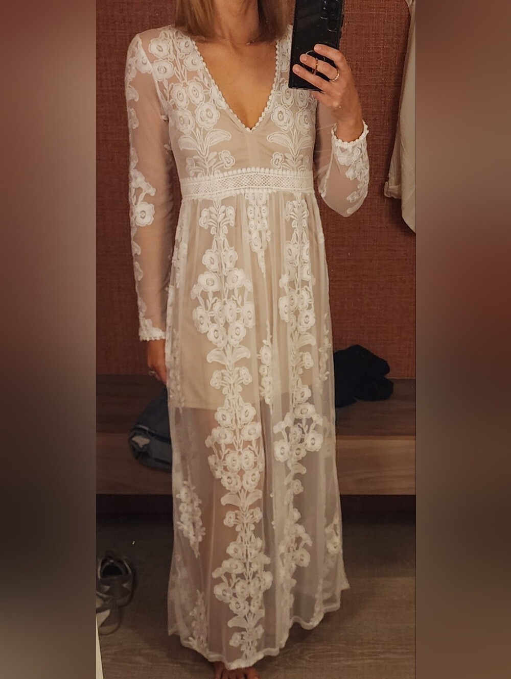 Altar'd State Ivory Sheer Embroidered Maxi Dress - Like NEW!